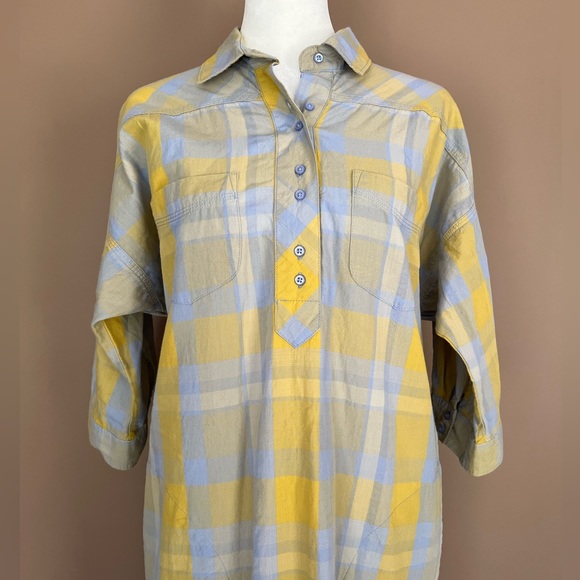 {Prana} Deryn Plaid Shirt Dress in Yellow & Blue Grey - Women's Small - Picture 3 of 14